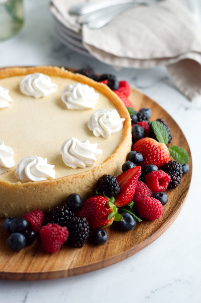 keto cheesecake with berries and cream