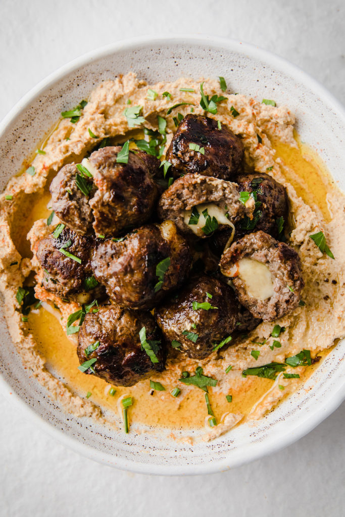 cheese meatballs with hummus