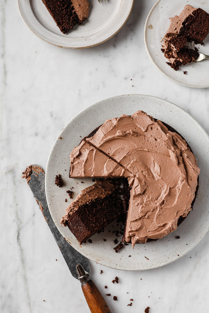 keto chocolate cake with knife